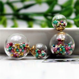 Unique Rainbow Color Double Sided Front Back Pearl Beaded Earrings